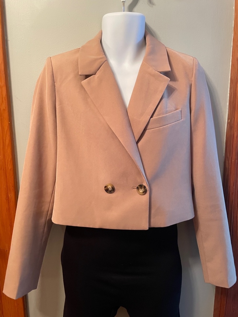 7 FOR ALL MANKIND Cropped Double-Breasted Classic Blush Pink Blazer Jacket